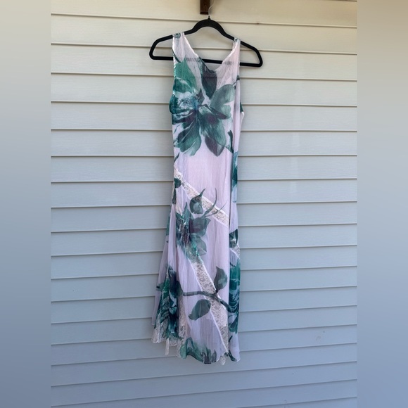 Komarov XL Crinkle Chiffon Floral Maxi Dress USA Lace Romantic Elegant - Picture 5 of 13